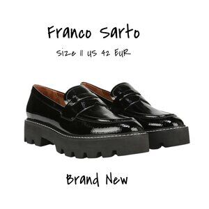 Franco Sarto Black Patent Leather Lug Sole Loafers Women's Size 11 US 42 EUR New